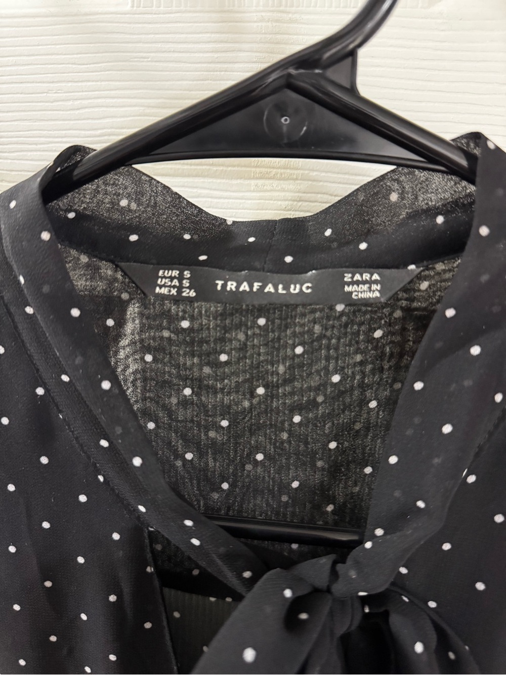 Zara Black Polka Dot Tie-Neck Long Sleeve Dress - Picture 2 of 3